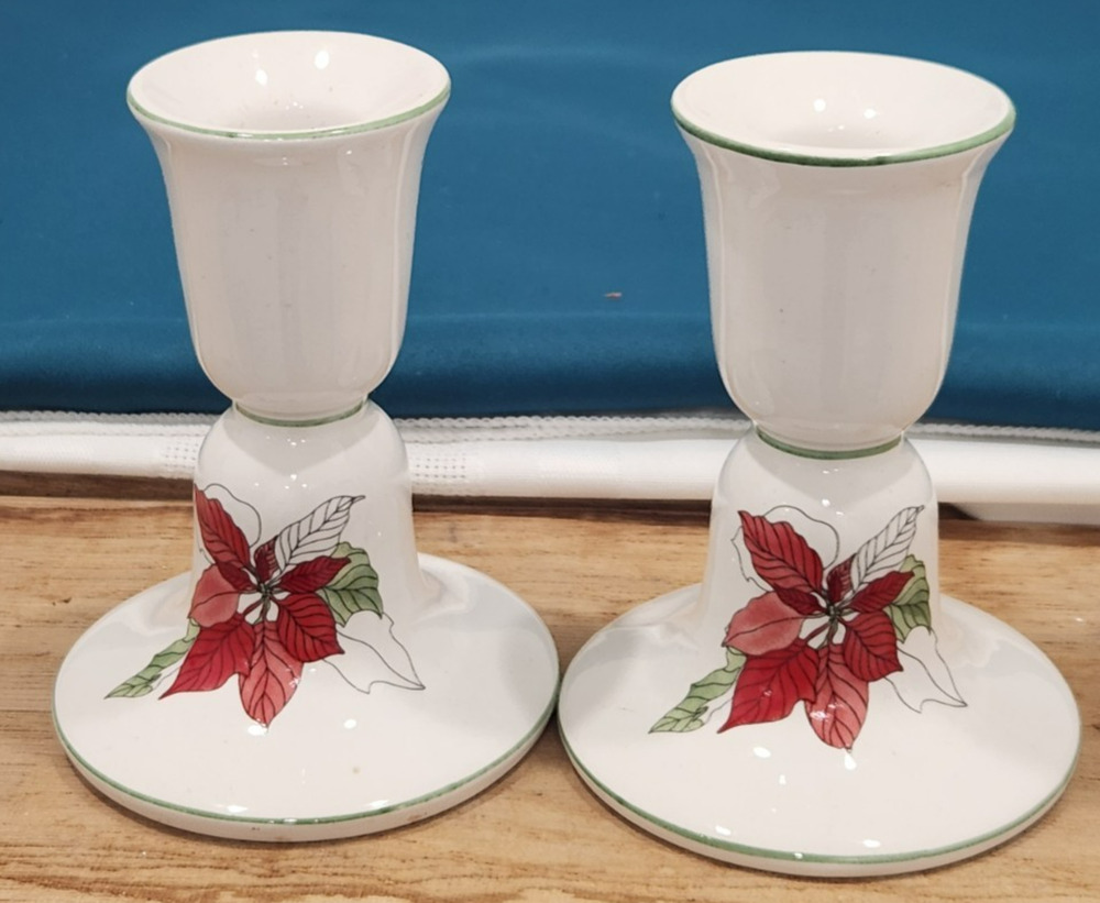 Pair Of Block Bernardo Poinsettia Candlesticks Holders By Mary Lou Goertzen